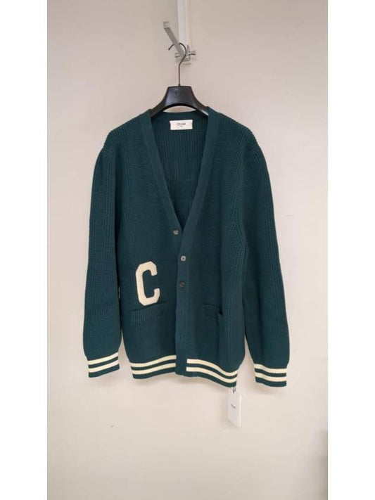 College Logo Patch Wool Long Cardigan Green - CELINE - BALAAN 1