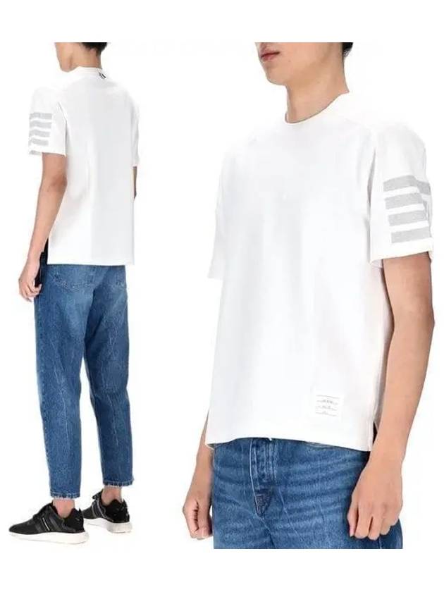 4-Bar Striped Cotton Short Sleeve T-Shirt White - THOM BROWNE - BALAAN 2