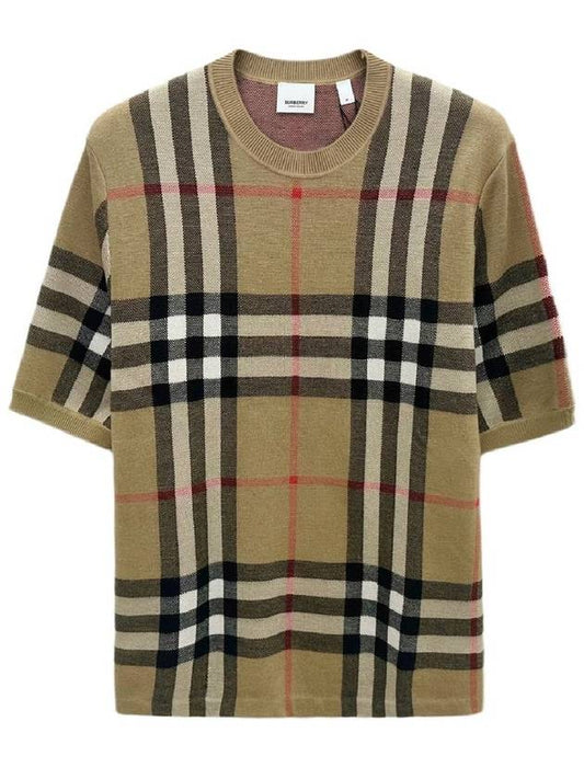 Men's Jacquard Check Pattern Silk Wool Knit Top Beige - BURBERRY - BALAAN 2