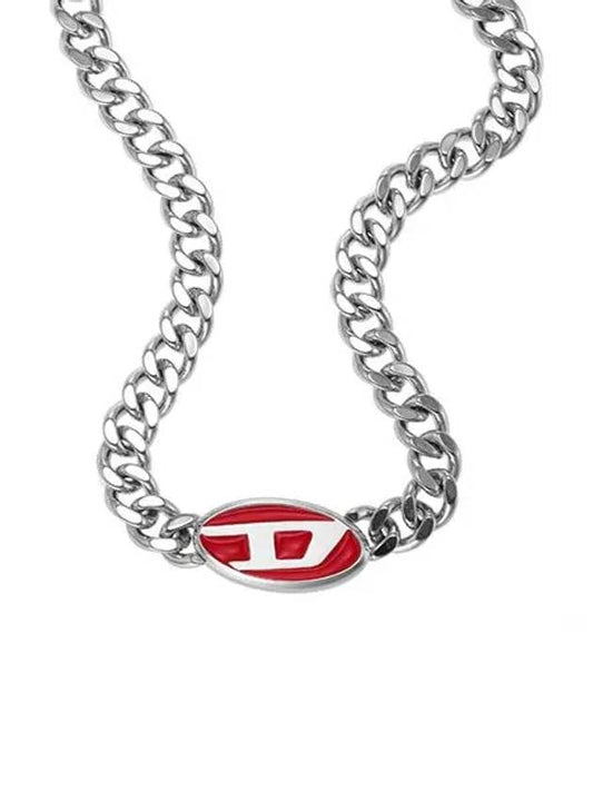 Red Enamel Chain Stainless Steel Necklace Silver - DIESEL - BALAAN 2