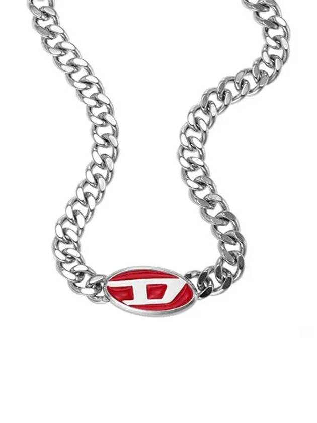 Red Enamel Chain Stainless Steel Necklace Silver - DIESEL - BALAAN 3