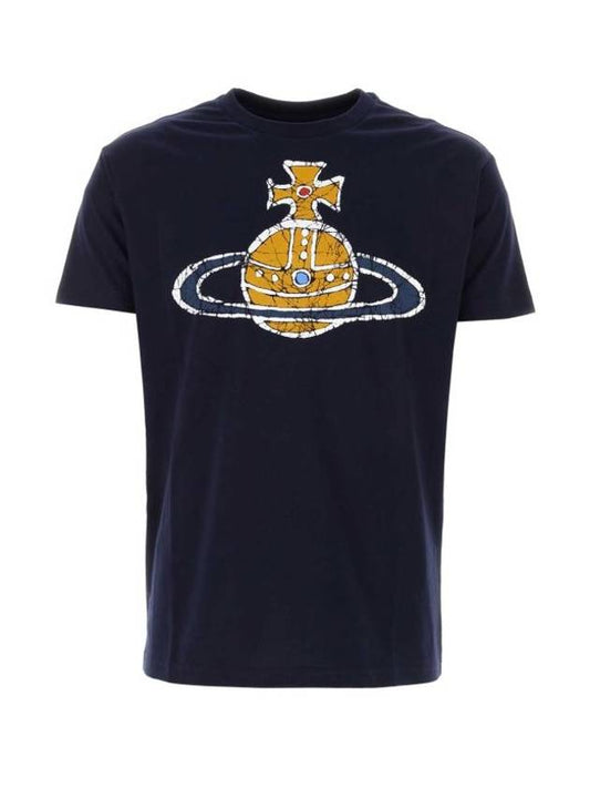 Women's Print Logo Short Sleeve T-Shirt Navy - VIVIENNE WESTWOOD - BALAAN 1