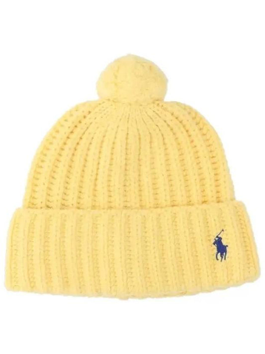 Pony Embroidered Cable Knit Wool Beanie Light Yellow - POLO RALPH LAUREN - BALAAN 2