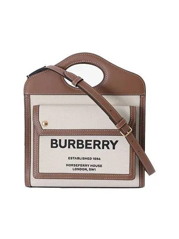 Mini Two-Tone Canvas And Leather Pocket Bag Natural Malt Brown - BURBERRY - BALAAN 2