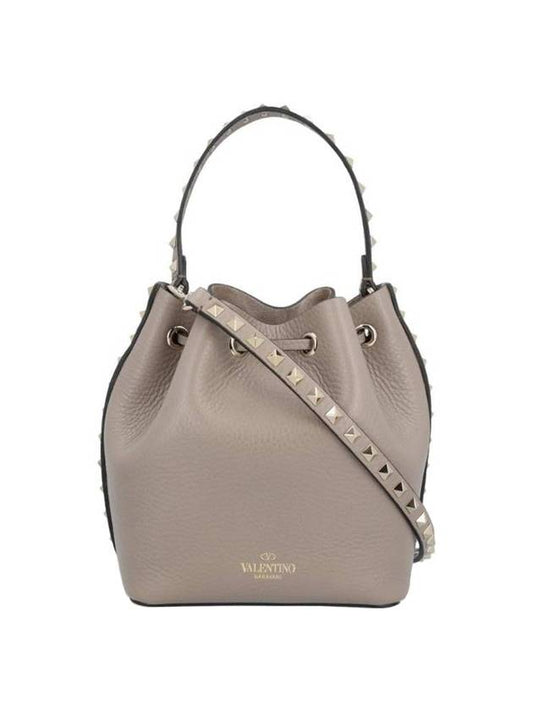 Rockstud Calfskin Bucket Bag Gray - VALENTINO - BALAAN.