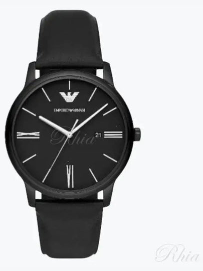 Three-Hand Date Leather Watch Black - EMPORIO ARMANI - BALAAN 2