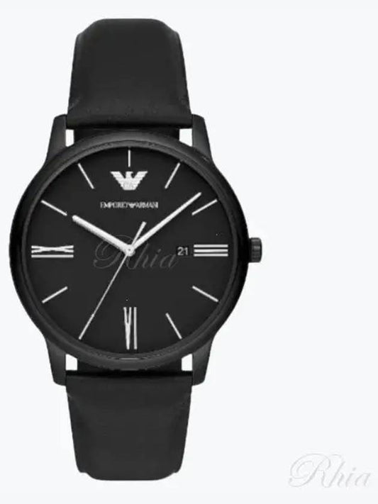 Three-Hand Date Leather Watch Black - EMPORIO ARMANI - BALAAN 2