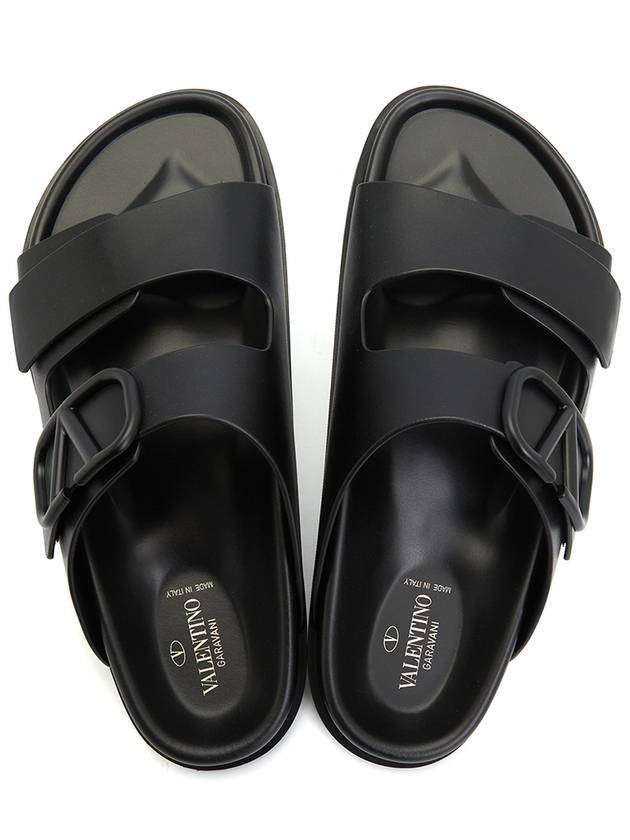 V Logo Signature Leather Slippers Black - VALENTINO - BALAAN 3