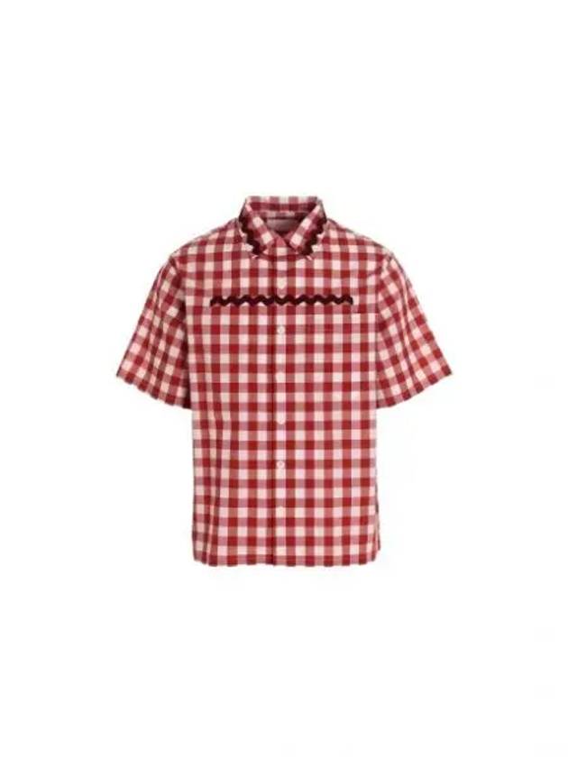 Check Short Sleeve Shirt Red - PRADA - BALAAN 2