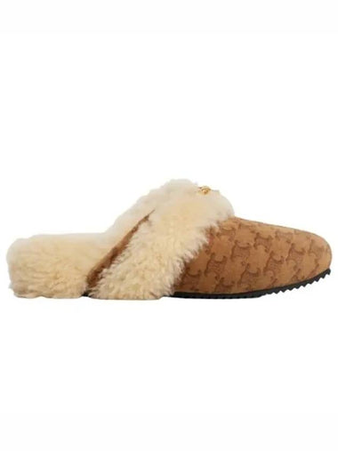 Triomphe Shearling Fur Slippers Brown - CELINE - BALAAN 1