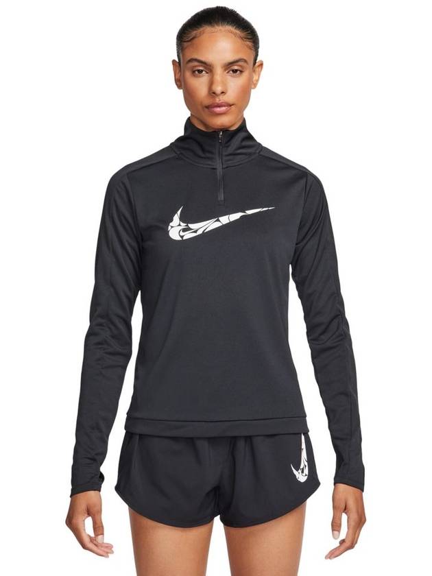 Dri-Fit Swoosh Quarter Zip Up Long Sleeves T Shirt Black - NIKE - BALAAN 3