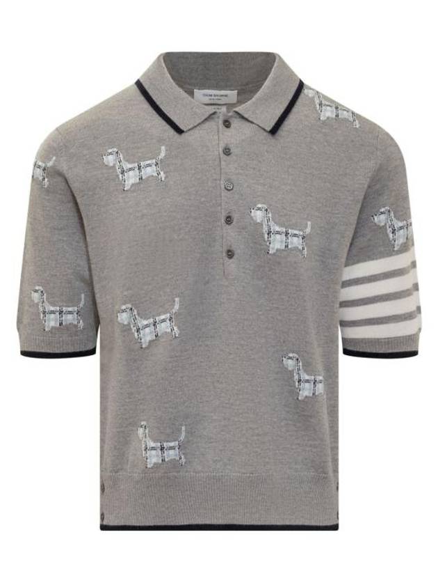 Hector Diagonal Virgin Wool Short Sleeve Polo Shirt Grey - THOM BROWNE - BALAAN 1