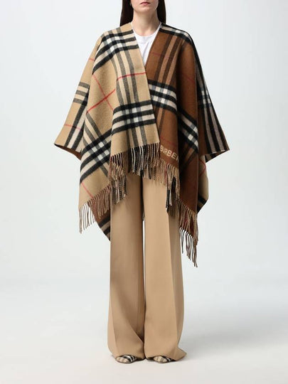 Contrast Check Wool Cashmere Cape Brown - BURBERRY - BALAAN 2