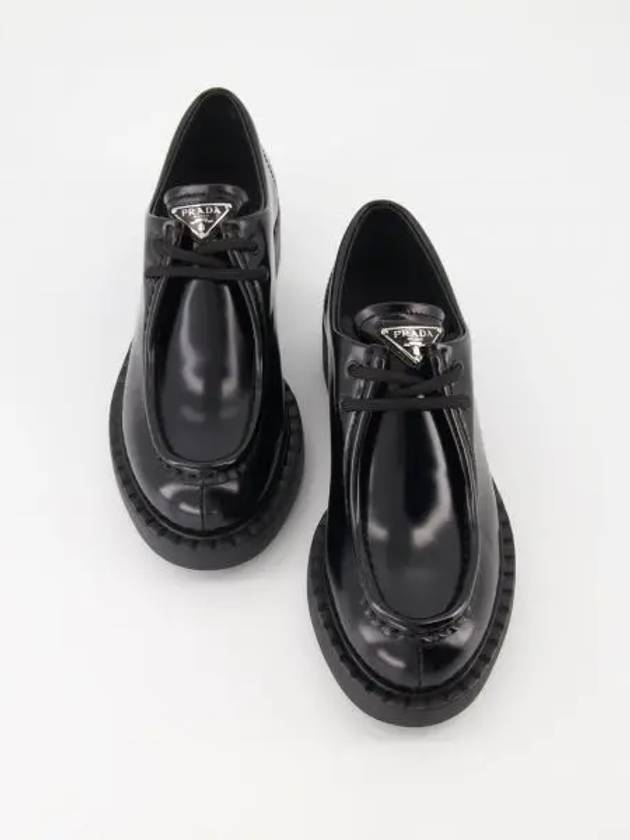 Triangle Logo Lace-Up Leather Derby Black - PRADA - BALAAN 2