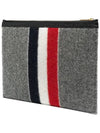 Men's Three Stripes Boiled Wool Stripe Zipper Document Holder Clutch Bag Medium Grey - THOM BROWNE - BALAAN 4