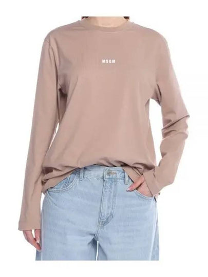 Micro Logo Long Sleeve T-Shirt Beige - MSGM - BALAAN 2