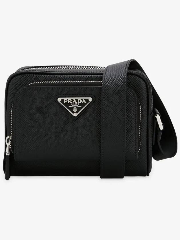 Saffiano Triangle Logo Black Cross Bag Black - PRADA - BALAAN 3