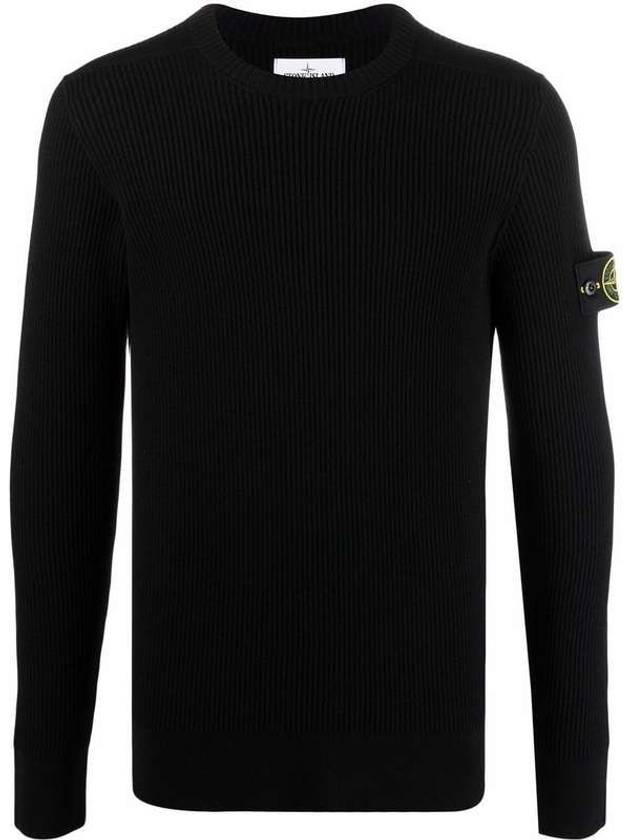 Full Rib Pure Wool Crewneck Knit Top Black - STONE ISLAND - BALAAN 2