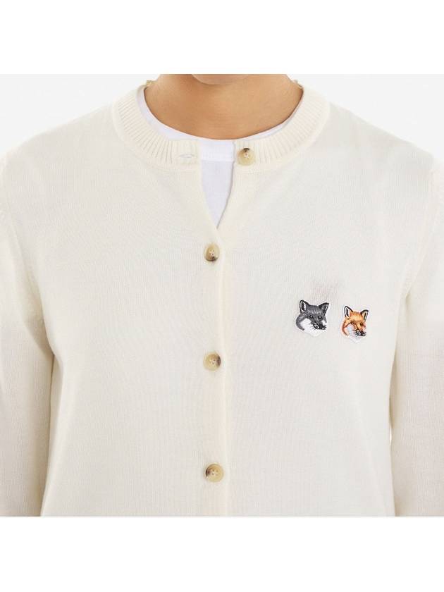 Double Fox Head Patch Round Neck Cardigan Ecru - MAISON KITSUNE - BALAAN 6