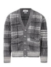 Funmix Tartan Mohair 4 Bar V-neck Cardigan Grey - THOM BROWNE - BALAAN 2