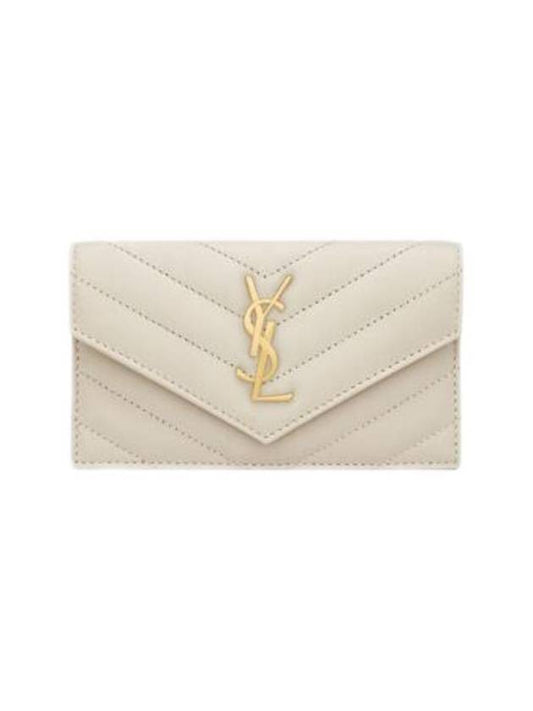 Cassandre Matelasse Fragment Lambskin Flap Card Wallet Blanc Vintage - SAINT LAURENT - BALAAN 1