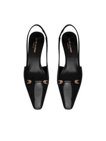 Women's Patent Blade Leather Slingback Heels Black - SAINT LAURENT - BALAAN 2