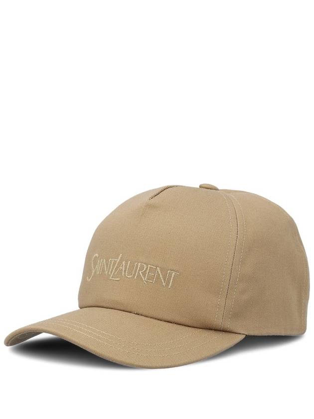 Embroidered Logo Gabardine Weave Cotton Ball Cap Beige - SAINT LAURENT - BALAAN 2