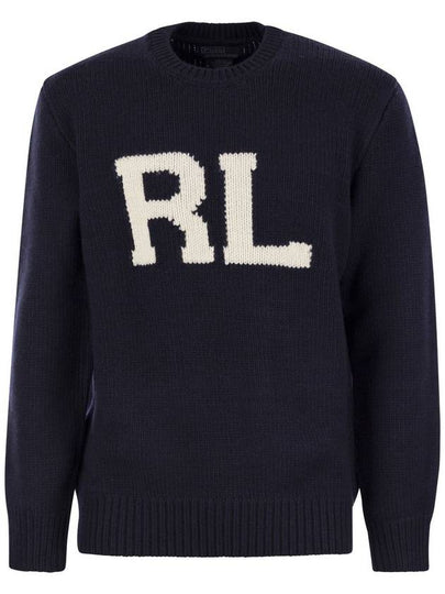 Intarsia Knit RL Logo Wool Sweater Hunter Navy - POLO RALPH LAUREN - BALAAN 2