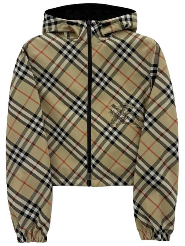 Crop Reversible Check Hooded Jacket Sand - BURBERRY - BALAAN 3