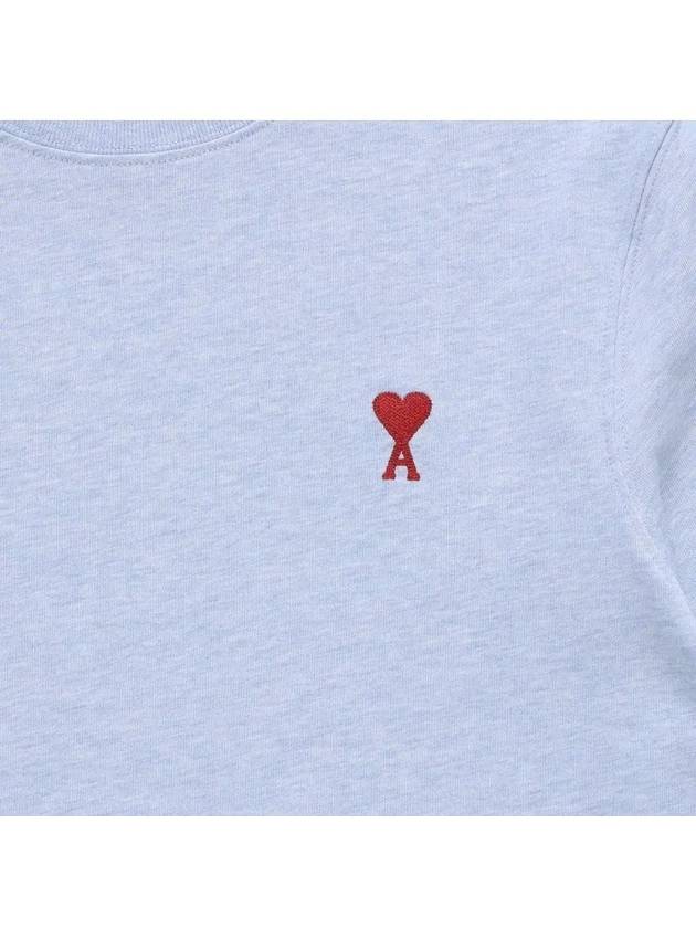 Chain Stitch Heart Logo Long Sleeve T-Shirt Blue - AMI - BALAAN 4