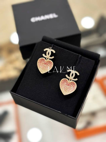 Heart drop CC women s earrings pink champagne gold ABA403b - CHANEL - BALAAN 1