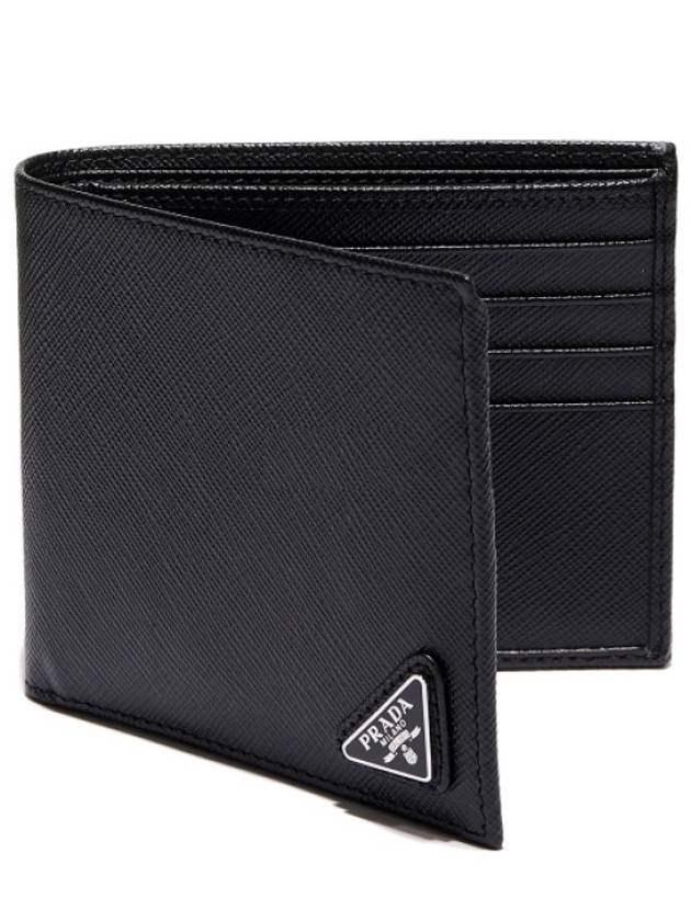 Triangle Logo Saffiano Half Wallet Black - PRADA - BALAAN 2