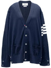 Men's Sustainable Classic Diagonal Wool Cardigan Navy - THOM BROWNE - BALAAN 3