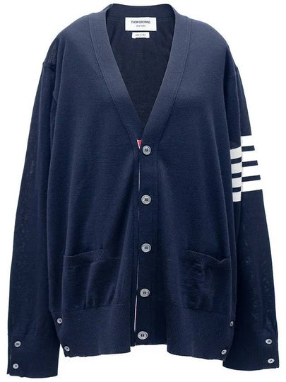 Men's Sustainable Classic Diagonal Wool Cardigan Navy - THOM BROWNE - BALAAN 2