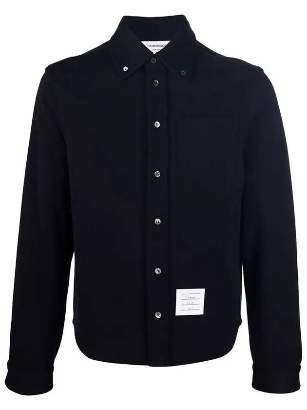 Men's Button Down Wool Milano Long Sleeve Shirt Navy - THOM BROWNE - BALAAN 2