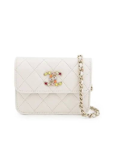 VIP Jewelry CC Logo Chain Flap Wallet Pearl White Champagne Gold 4ET0975 - CHANEL - BALAAN 1