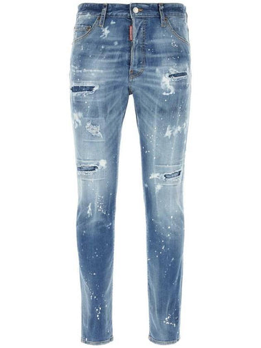 Paint Stretch Cotton Jeans Blue - DSQUARED2 - BALAAN 1