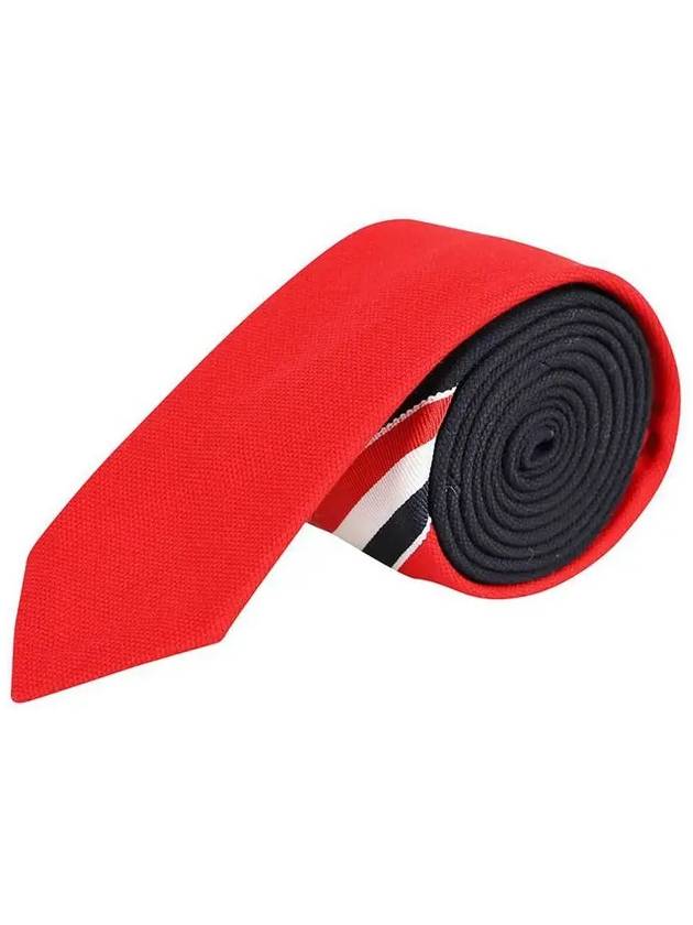 striped two-tone tie red - THOM BROWNE - BALAAN.