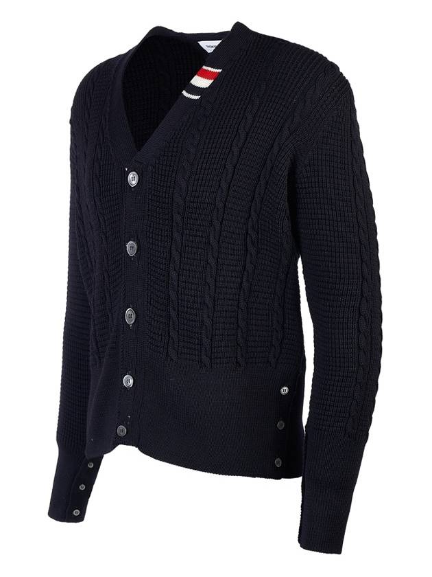 Cable Knitwear Virgin Wool Cardigan Navy - THOM BROWNE - BALAAN 3