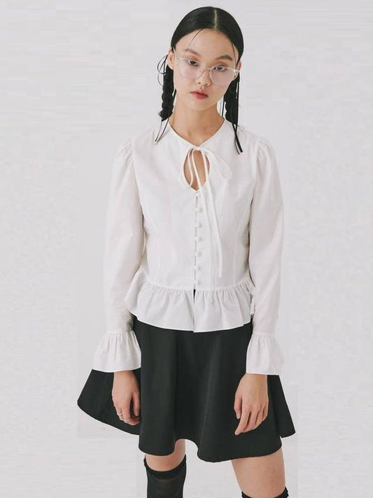 White cutout Ribbon Blouse - NARU KANG - BALAAN 1