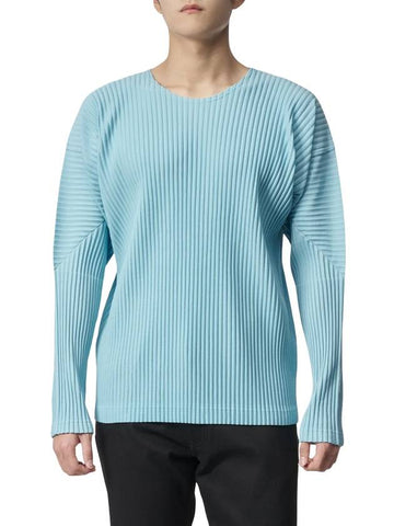 Pleated Long Sleeve T-Shirt Aqua Blue - ISSEY MIYAKE - BALAAN 1