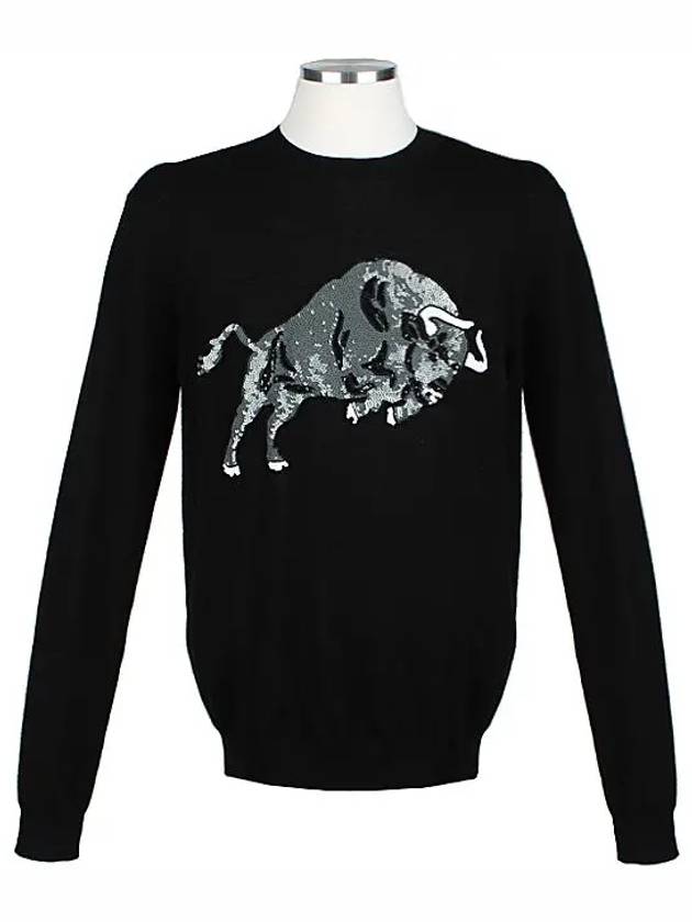 MKN490 BLACK sequin bull printing round knit - MARKUS LUPFER - BALAAN 1