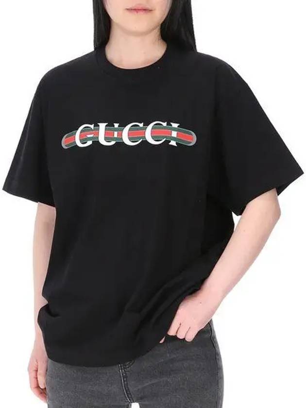 Web Print Cotton Short Sleeve T-Shirt Black - GUCCI - BALAAN 2