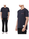 Men's Medium Weight Jersey Tipped Pocket Crewneck Short Short Sleeve T-Shirt Navy - THOM BROWNE - BALAAN 3