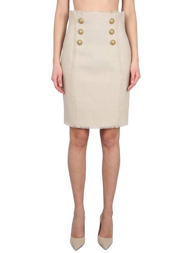 Balmain Linen Midi Skirt - BALMAIN - BALAAN 1