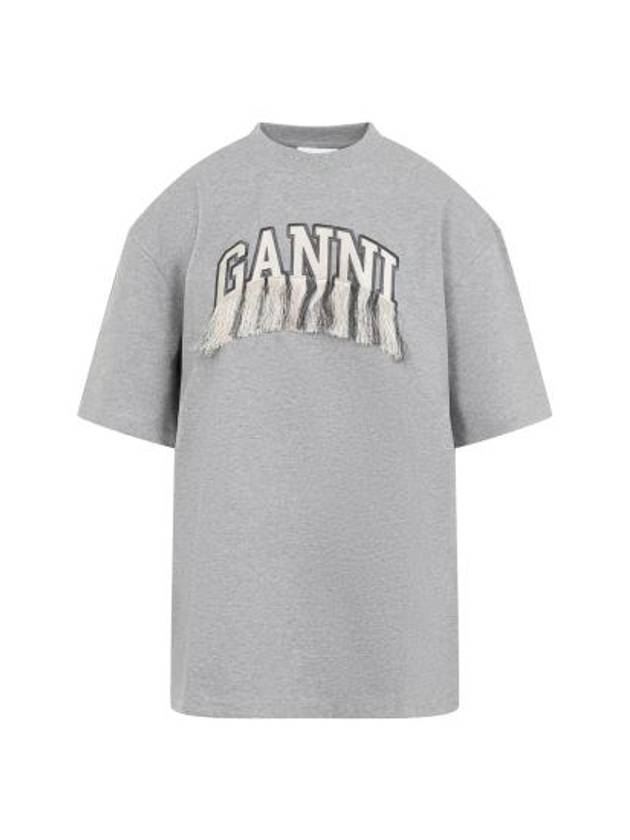 Heavy Cotton Drop Shoulder Fringe Short Sleeve T-Shirt Grey - GANNI - BALAAN 3