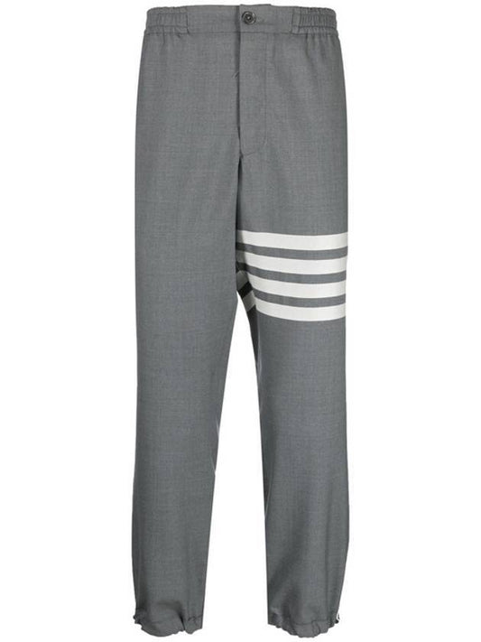 Plain Weave 4-Bar Elastic Waist Track Pants Grey - THOM BROWNE - BALAAN.