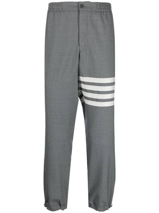 Plain Weave 4-Bar Elastic Waist Track Pants Grey - THOM BROWNE - BALAAN 1