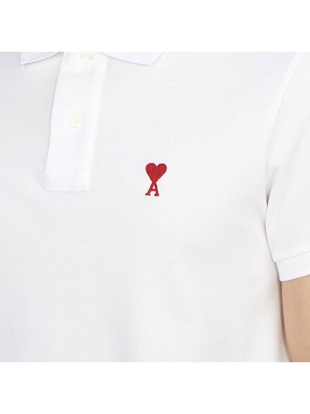 Heart Logo Polo Shirt White - AMI - BALAAN 8