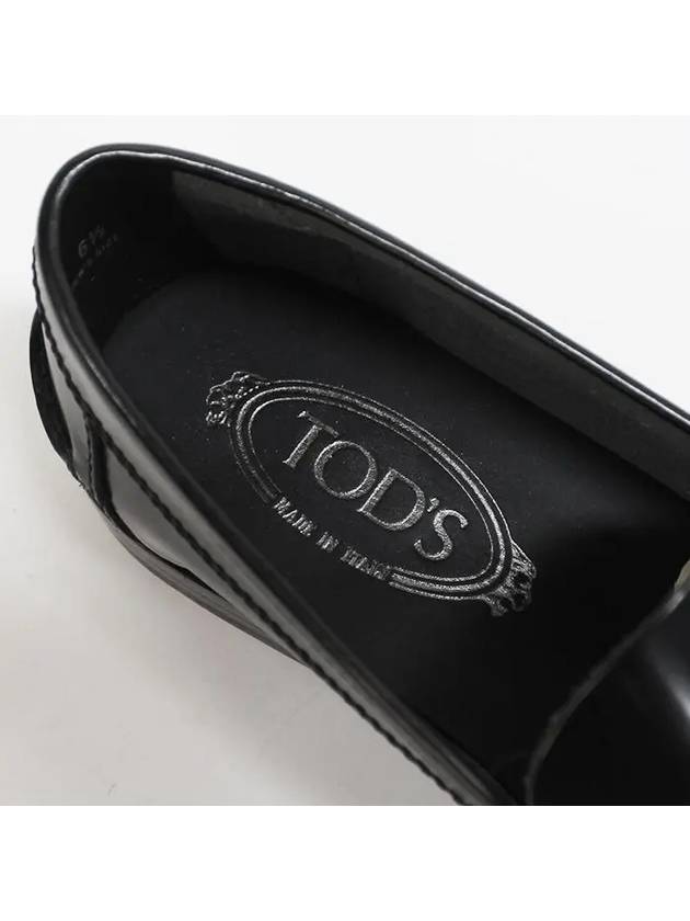 Stamped Monogram Semi-Shiny Leather Loafers Black - TOD'S - BALAAN 7